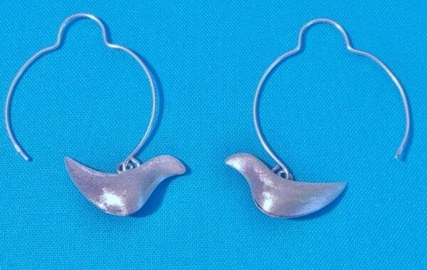 Contemporary Silver Bird Charm Drop Earrings