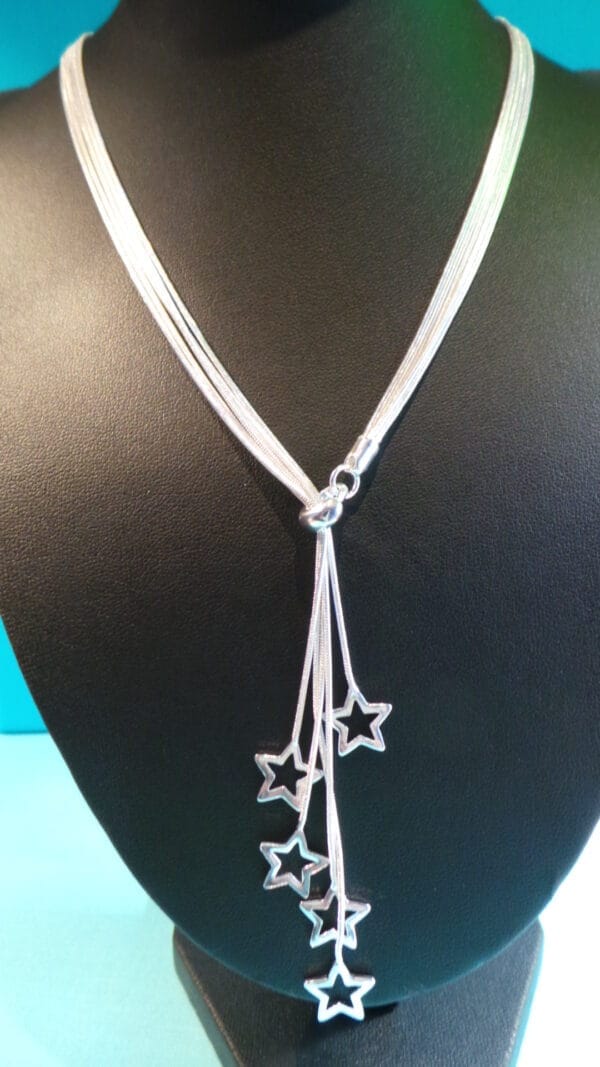 Stylish, Silver Plated Star Cascade Lariat Style Necklace