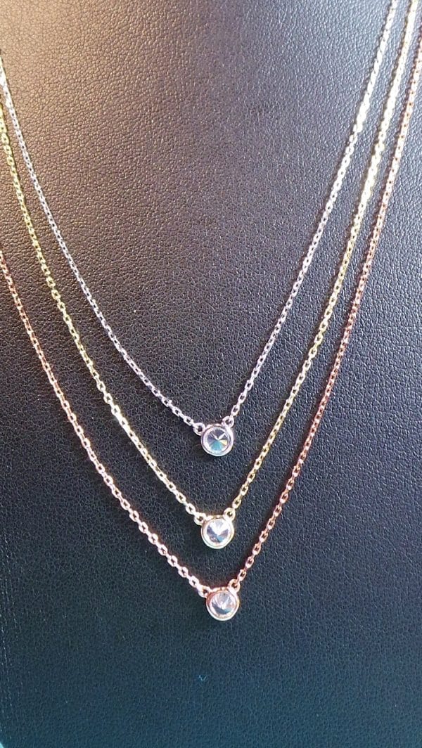 Unusual, Contemporary, 3 Coloured, Tri-Tone, Sterling Silver, Bezel CZ, Necklace