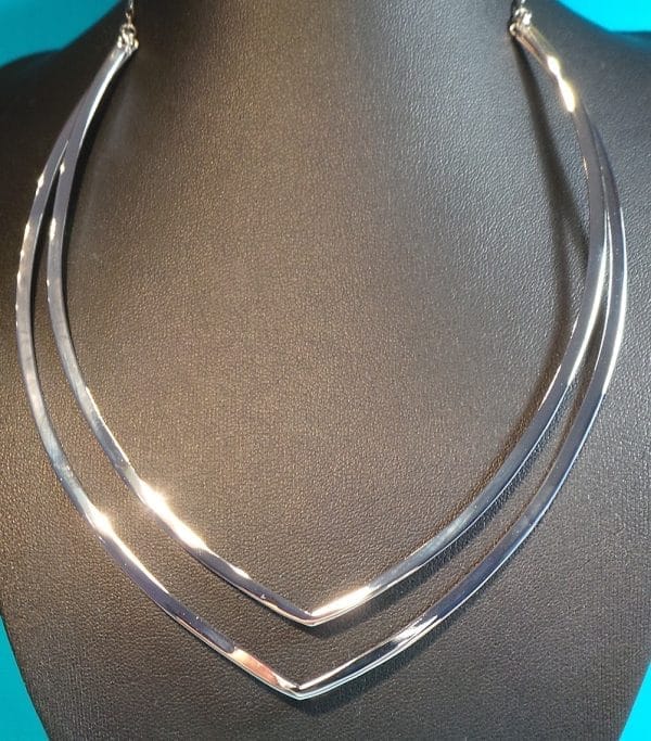 Unusual,  Exquisite, Double “V” Collar Sterling Silver Necklace