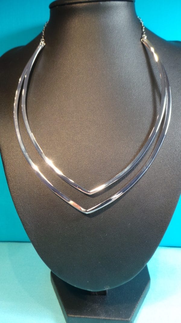 Unusual,  Exquisite, Double “V” Collar Sterling Silver Necklace