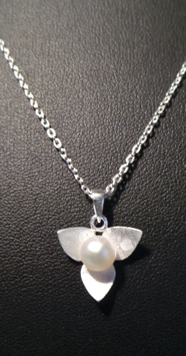 Classic, Delightful ,Sterling Silver Blooming Petal and Pearl Pendant