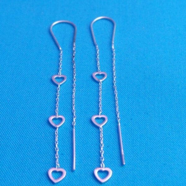 Delicate Silver Triple Heart Threadable Earrings