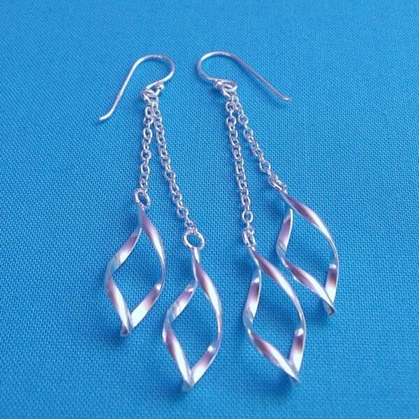 Elegant, Suspended, Teardrop Dangle Chain Sterling Silver Earrings