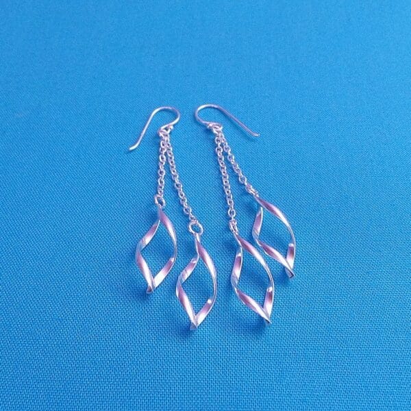 Elegant, Suspended, Teardrop Dangle Chain Sterling Silver Earrings