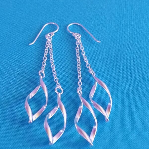 Elegant, Suspended, Teardrop Dangle Chain Sterling Silver Earrings