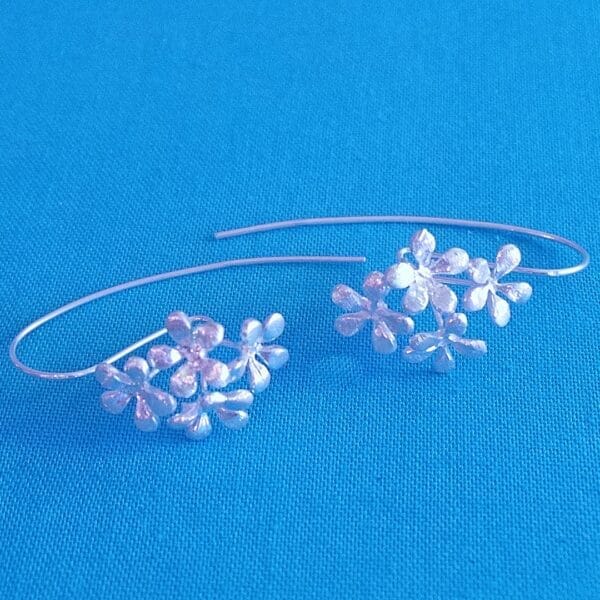 Chunky Brushed Sterling Silver Flower Burst Dangle Hook Earrings