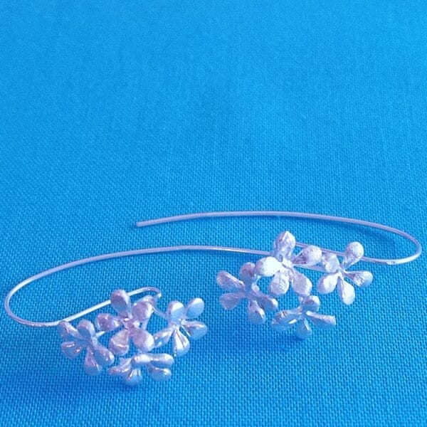 Chunky Brushed Sterling Silver Flower Burst Dangle Hook Earrings