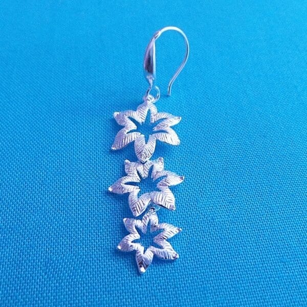 Triple Tiered Hawaiian Blossom Silver Drop Earrings