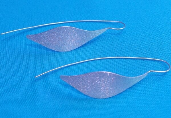 Contemporary Matte Sleek Leaf Hook Silver Long Drop Earrings