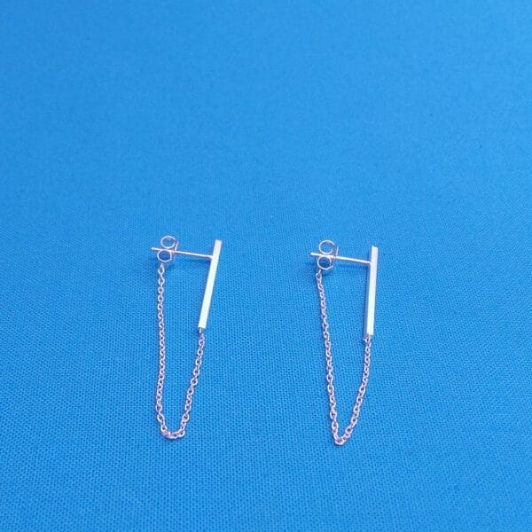 Contemporary Sterling Silver Chain Stud Dangle Earrings