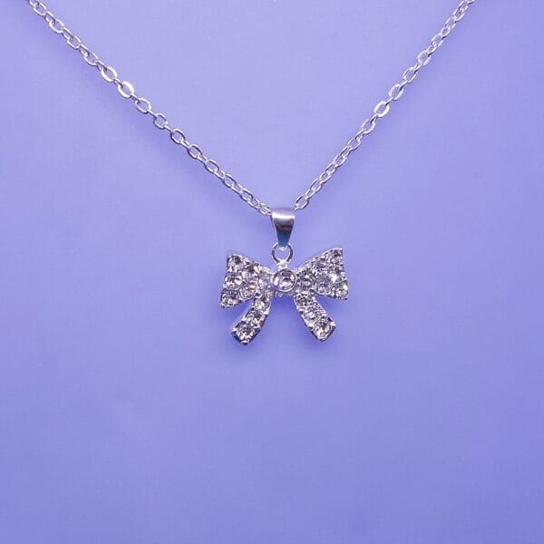 Twinkly, Diamonte, Sterling Silver CZ Bow Pendant on Sterling Silver Chain