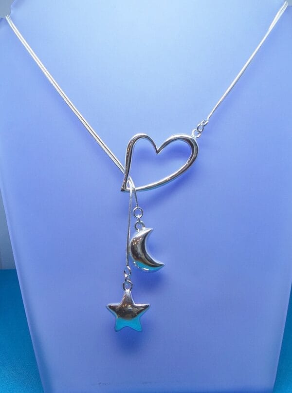 Exquisite, Sterling Silver, Toggle Strung, Hearts, Stars and Moon Drape Pendant