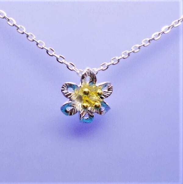 Delicate Sterling Silver Flower Blossom Two Tone Pendant