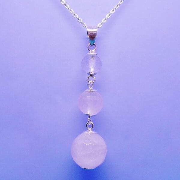 Charming 3 Drop Rose Quartz and Sterling Silver Pendant