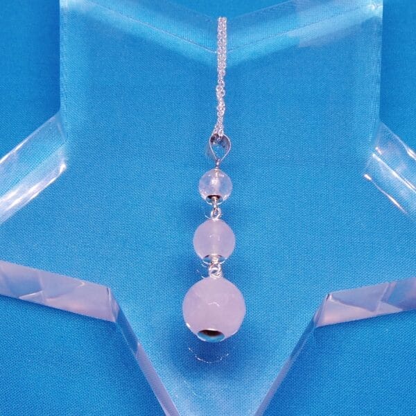 Charming 3 Drop Rose Quartz and Sterling Silver Pendant