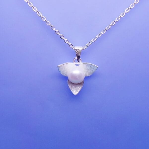 Classic, Delightful ,Sterling Silver Blooming Petal and Pearl Pendant