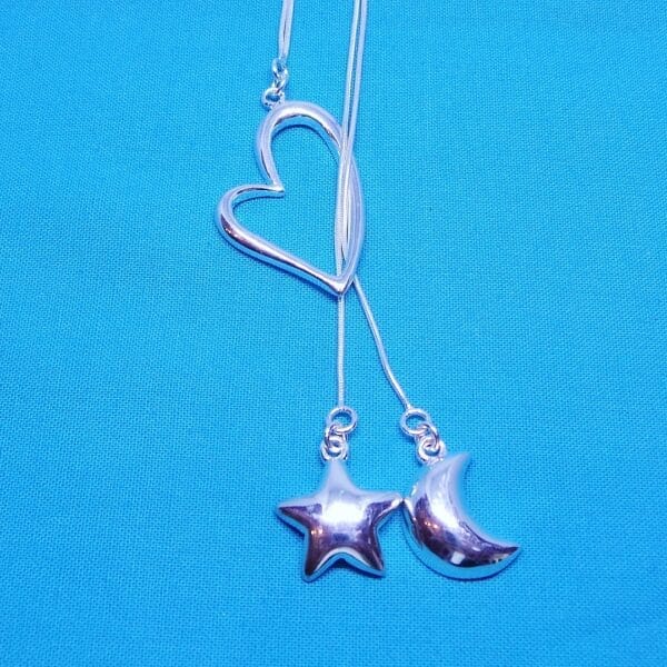 Exquisite, Sterling Silver, Toggle Strung, Hearts, Stars and Moon Drape Pendant