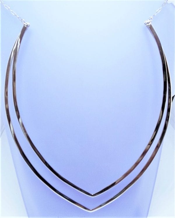 Unusual,  Exquisite, Double “V” Collar Sterling Silver Necklace