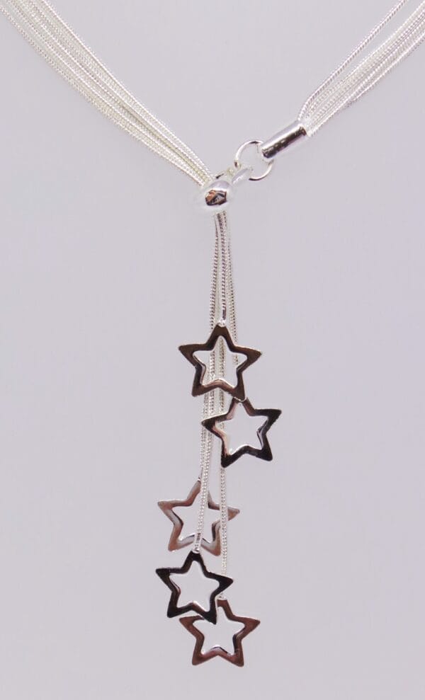 Stylish, Silver Plated Star Cascade Lariat Style Necklace