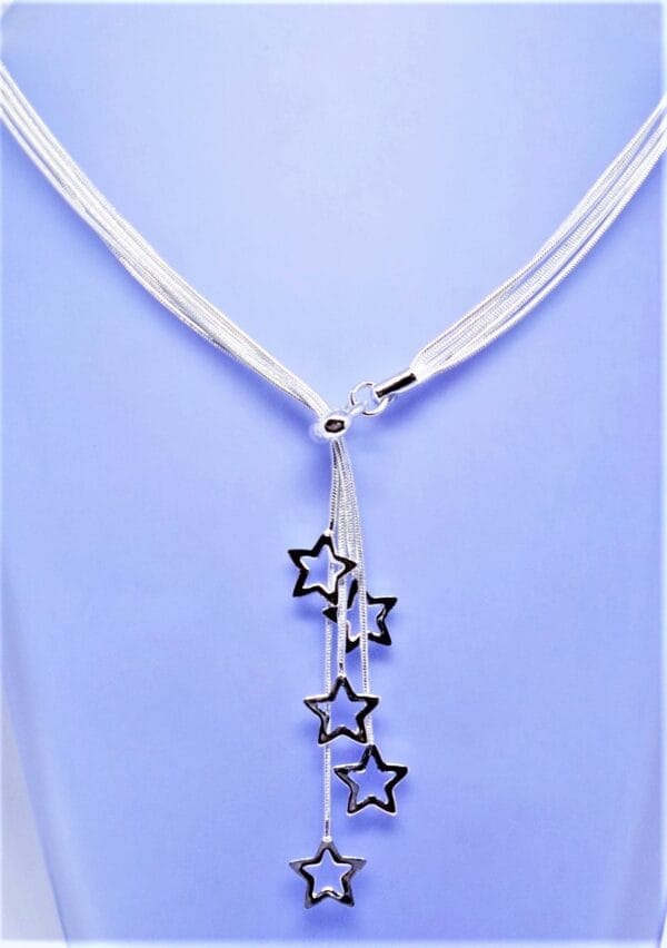 Stylish, Silver Plated Star Cascade Lariat Style Necklace