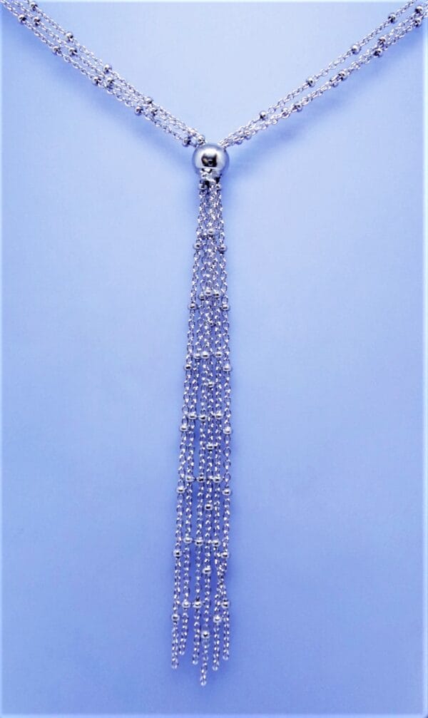 Three Strand, Sterling Silver, Bead and Tassel Necklace