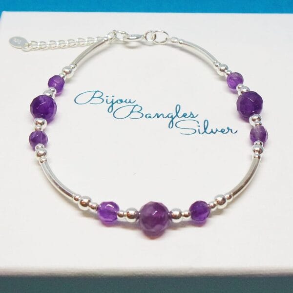 Dainty Amethyst Bracelet with Curved Silver Sleeves