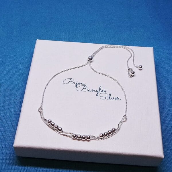 Sterling Silver Bead Box Friendship Bracelet with Slider Clasp