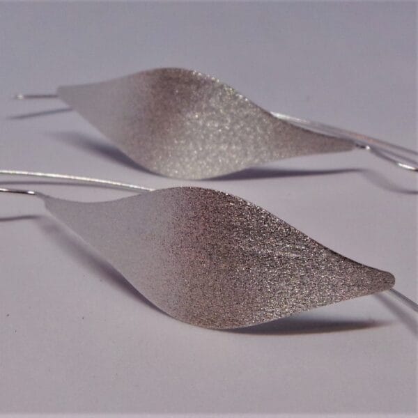 Contemporary Matte Sleek Leaf Hook Silver Long Drop Earrings