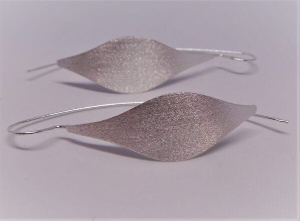 Contemporary Matte Sleek Leaf Hook Silver Long Drop Earrings