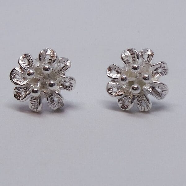 Cute Silver Detailed Flower Stud Earrings