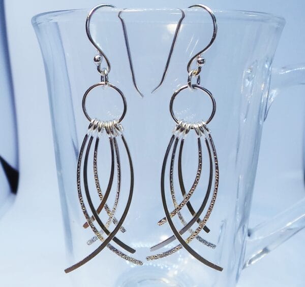 Unusual Silver Fringe Dangle Hook Earrings