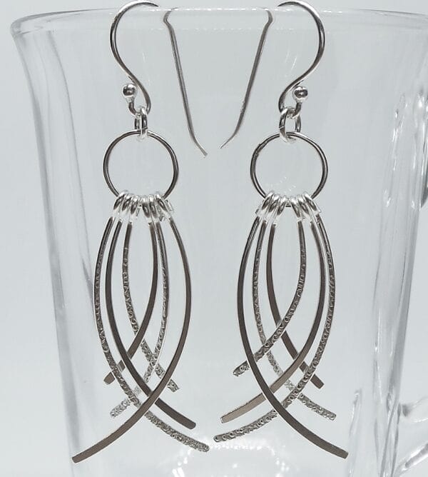 Unusual Silver Fringe Dangle Hook Earrings