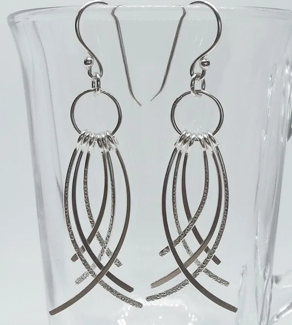 Unusual Silver Fringe Dangle Hook Earrings