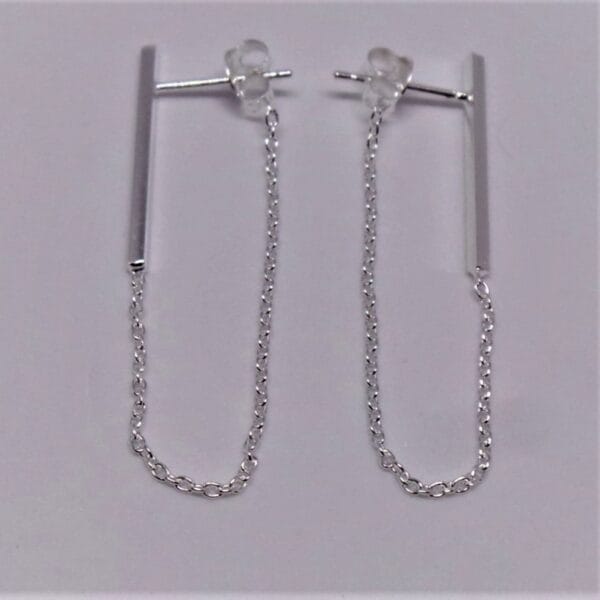 Contemporary Sterling Silver Chain Stud Dangle Earrings