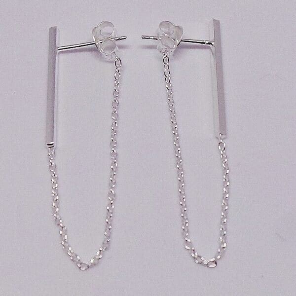 Contemporary Sterling Silver Chain Stud Dangle Earrings