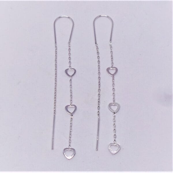 Delicate Silver Triple Heart Threadable Earrings