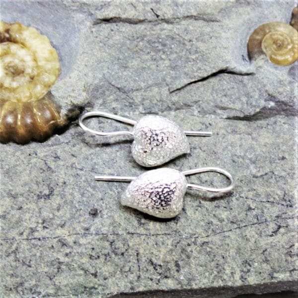 Contemporary, Sterling Silver, Brushed Heart, Drop Hook Earrings