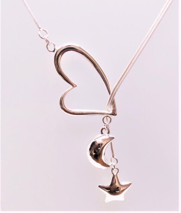 Exquisite, Sterling Silver, Toggle Strung, Hearts, Stars and Moon Drape Pendant