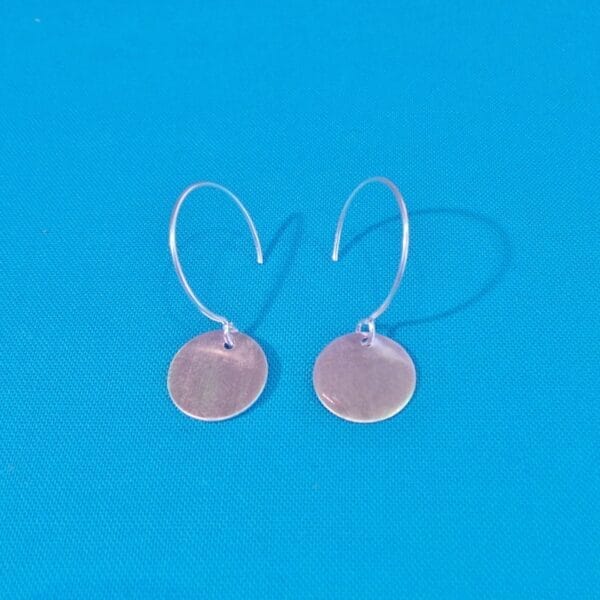 Petite, Matte, Flat Circle Charm Drop Hook Sterling Silver Earrings