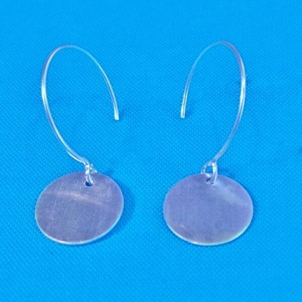 Petite, Matte, Flat Circle Charm Drop Hook Sterling Silver Earrings