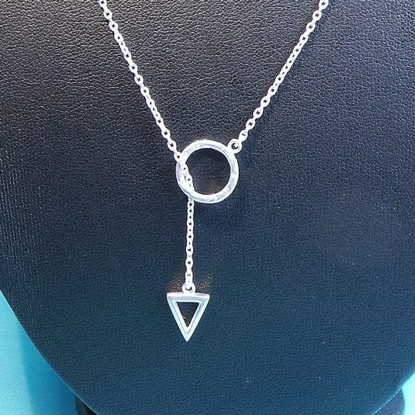 Unusual Sterling Silver Circle/Triangle Lariat Necklace