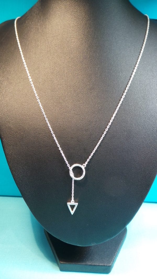 Unusual Sterling Silver Circle/Triangle Lariat Necklace