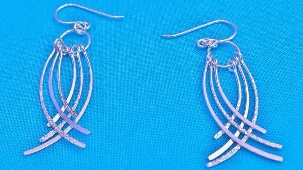 Unusual Silver Fringe Dangle Hook Earrings