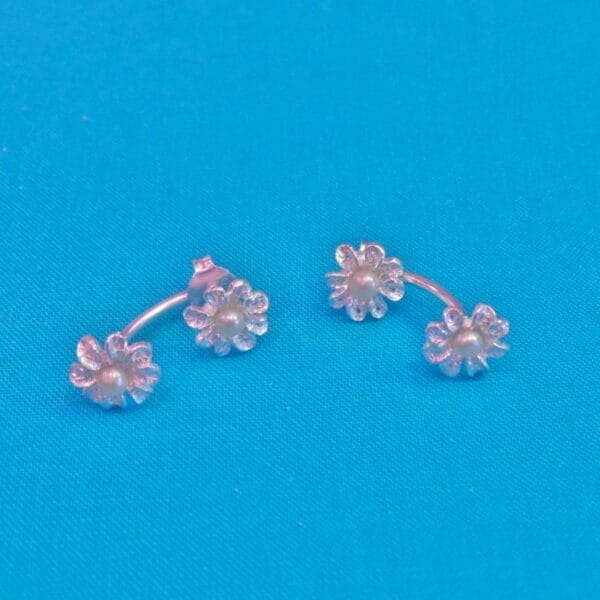 Unusual Double Drop Silver Pearl Flower Earrings