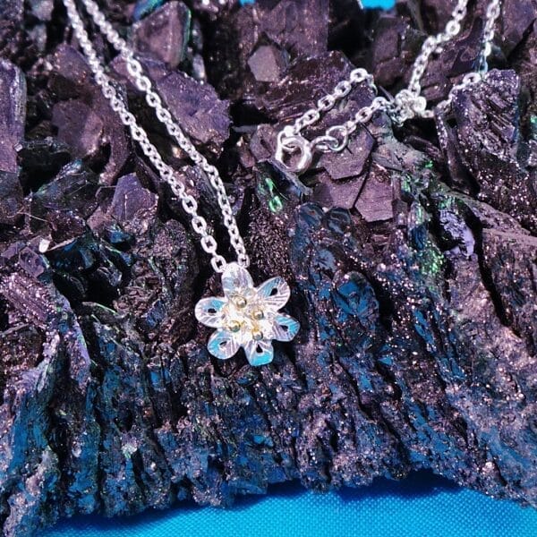 Delicate Sterling Silver Flower Blossom Two Tone Pendant