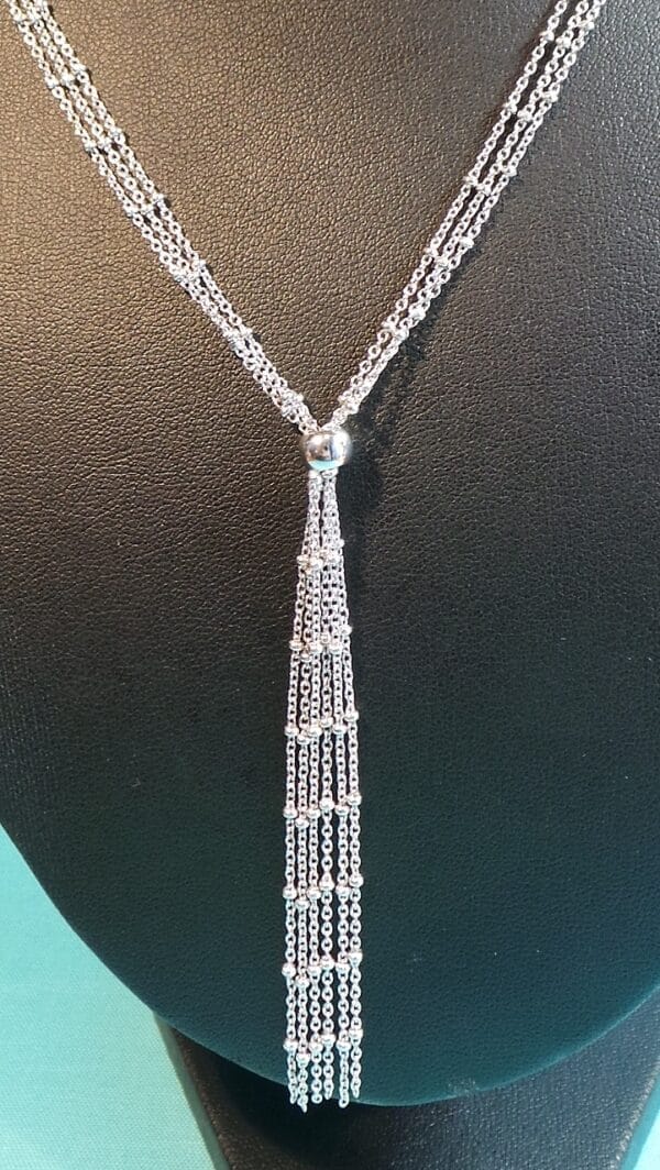 Three Strand, Sterling Silver, Bead and Tassel Necklace