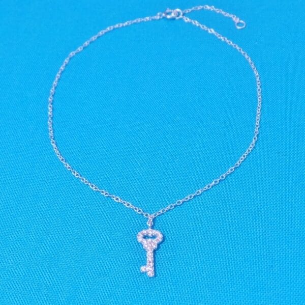 Sterling Silver CZ Key Anklet