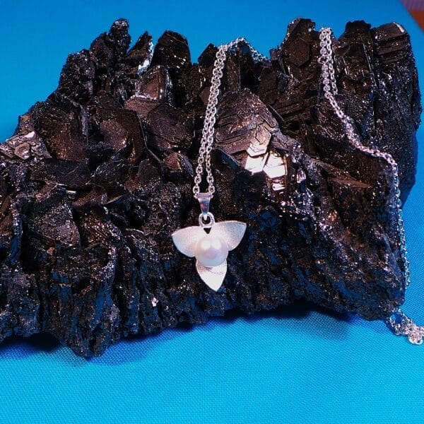 Classic, Delightful ,Sterling Silver Blooming Petal and Pearl Pendant