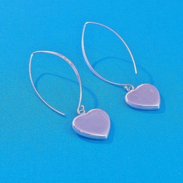 Beautiful Brushed Long Drop Heart Sterling Silver Earrings